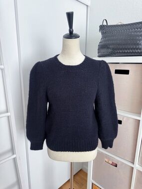 Susanne Bommer Puff Sleeve Pullover Jumper Sweater Navy Blue Alpaca Wool